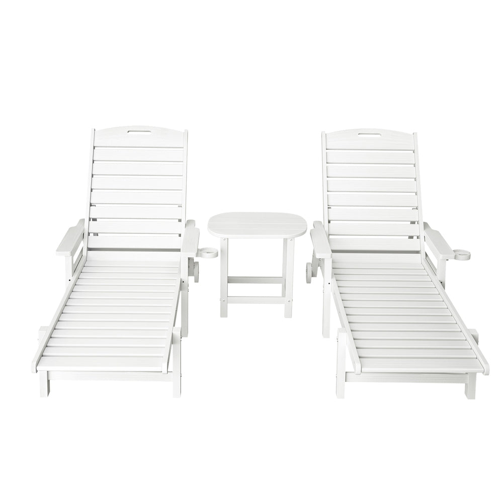 Outdoor Chairs: Gardeon Sun Lounge Lounger Beach Chair HDPE Patio Outdoor Furniture with Wheels White