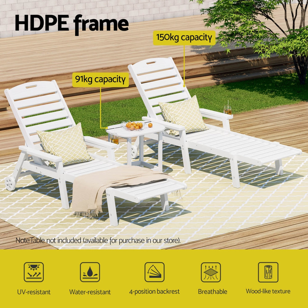 Outdoor Chairs: Gardeon Sun Lounge Lounger Beach Chair HDPE Patio Outdoor Furniture with Wheels White