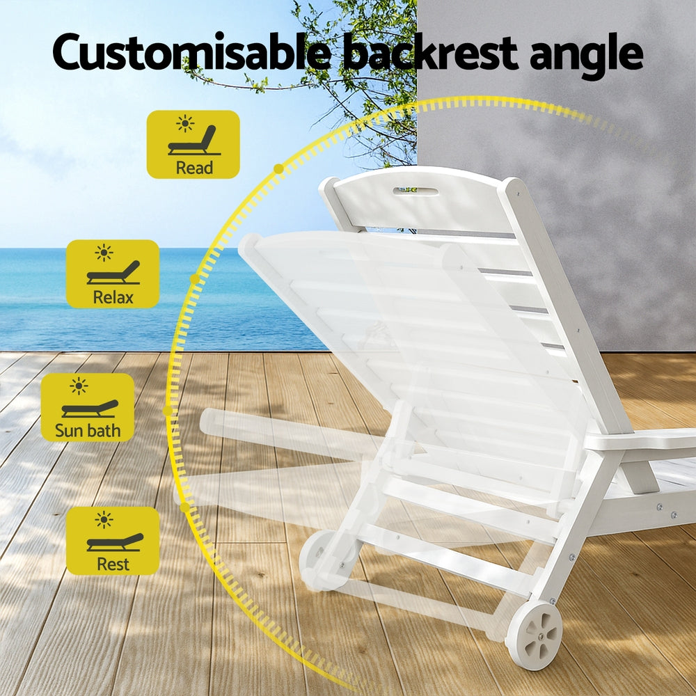 Outdoor Chairs: Gardeon Sun Lounge Lounger Beach Chair HDPE Patio Outdoor Furniture with Wheels White