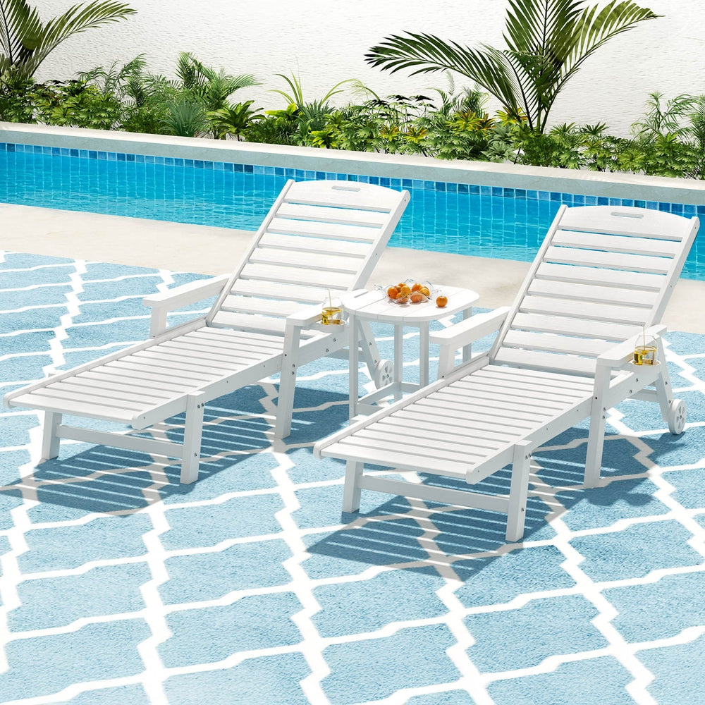 Outdoor Chairs: Gardeon Sun Lounge Lounger Beach Chair HDPE Patio Outdoor Furniture with Wheels White