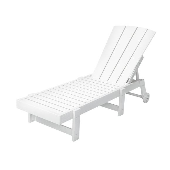 Gardeon Sun Lounge Beach Chair HDPE Adirondack Lounger Patio Outdoor Furniture with Wheels White