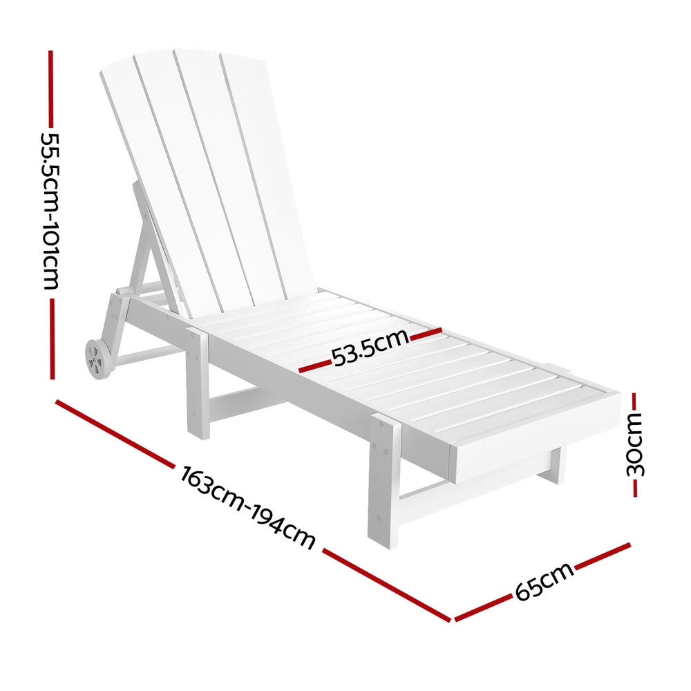 Outdoor Tables: Gardeon Sun Lounge Beach Chair HDPE Adirondack Lounger Patio Outdoor Furniture with Wheels White