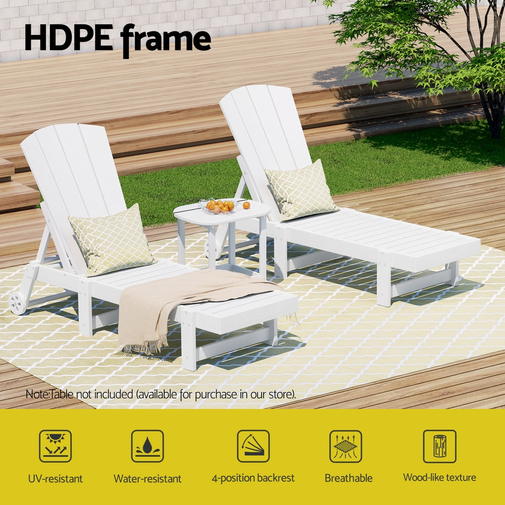 Outdoor Tables: Gardeon Sun Lounge Beach Chair HDPE Adirondack Lounger Patio Outdoor Furniture with Wheels White