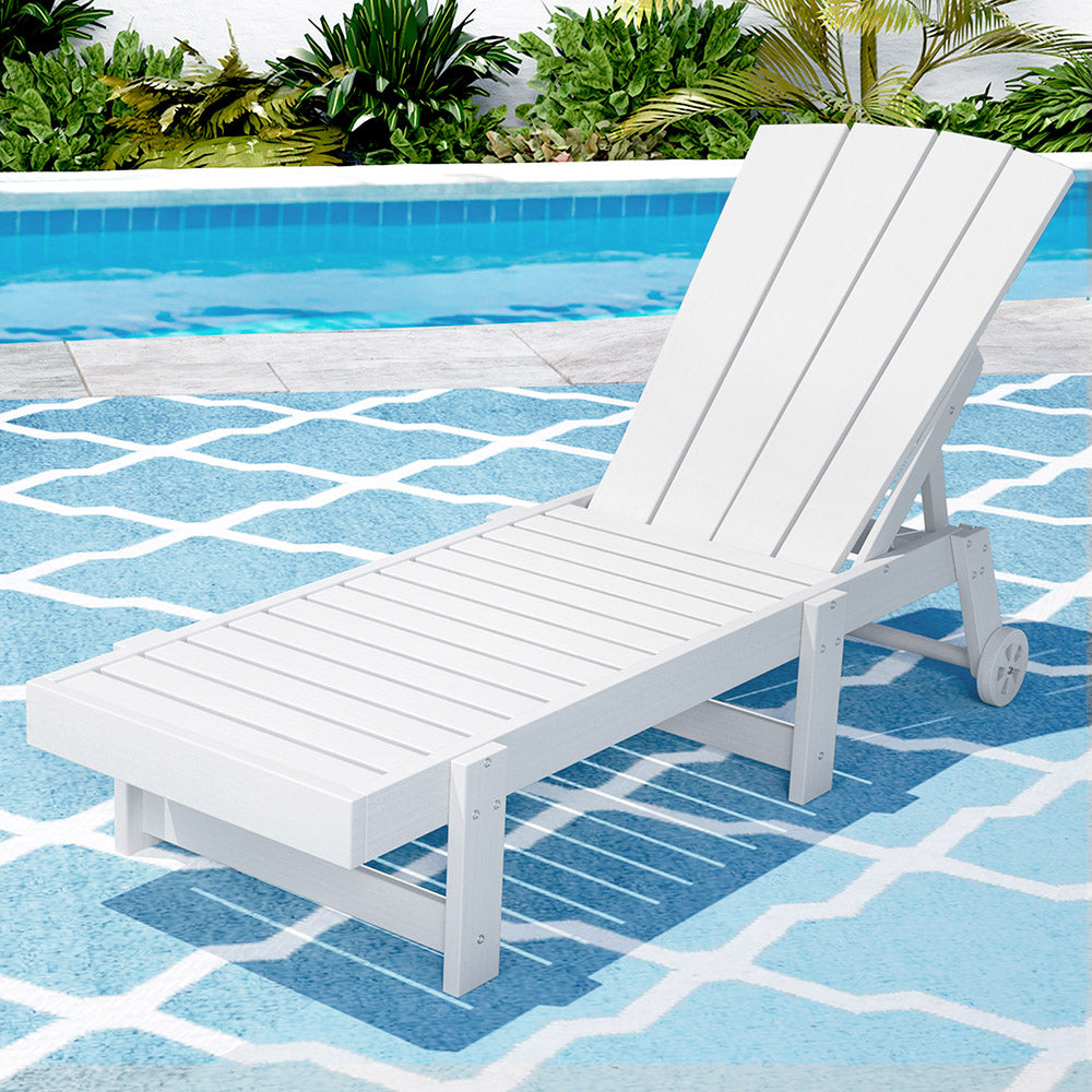 Outdoor Tables: Gardeon Sun Lounge Beach Chair HDPE Adirondack Lounger Patio Outdoor Furniture with Wheels White