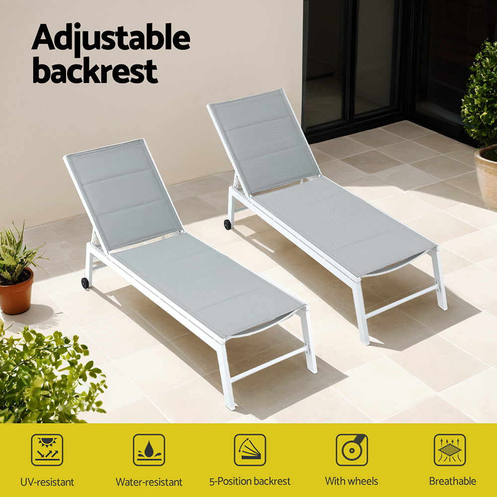 Outdoor Sofas & Lounge Sets: Gardeon Sun Lounger Chaise Lounge Wheels Patio Furniture Outdoor Setting White