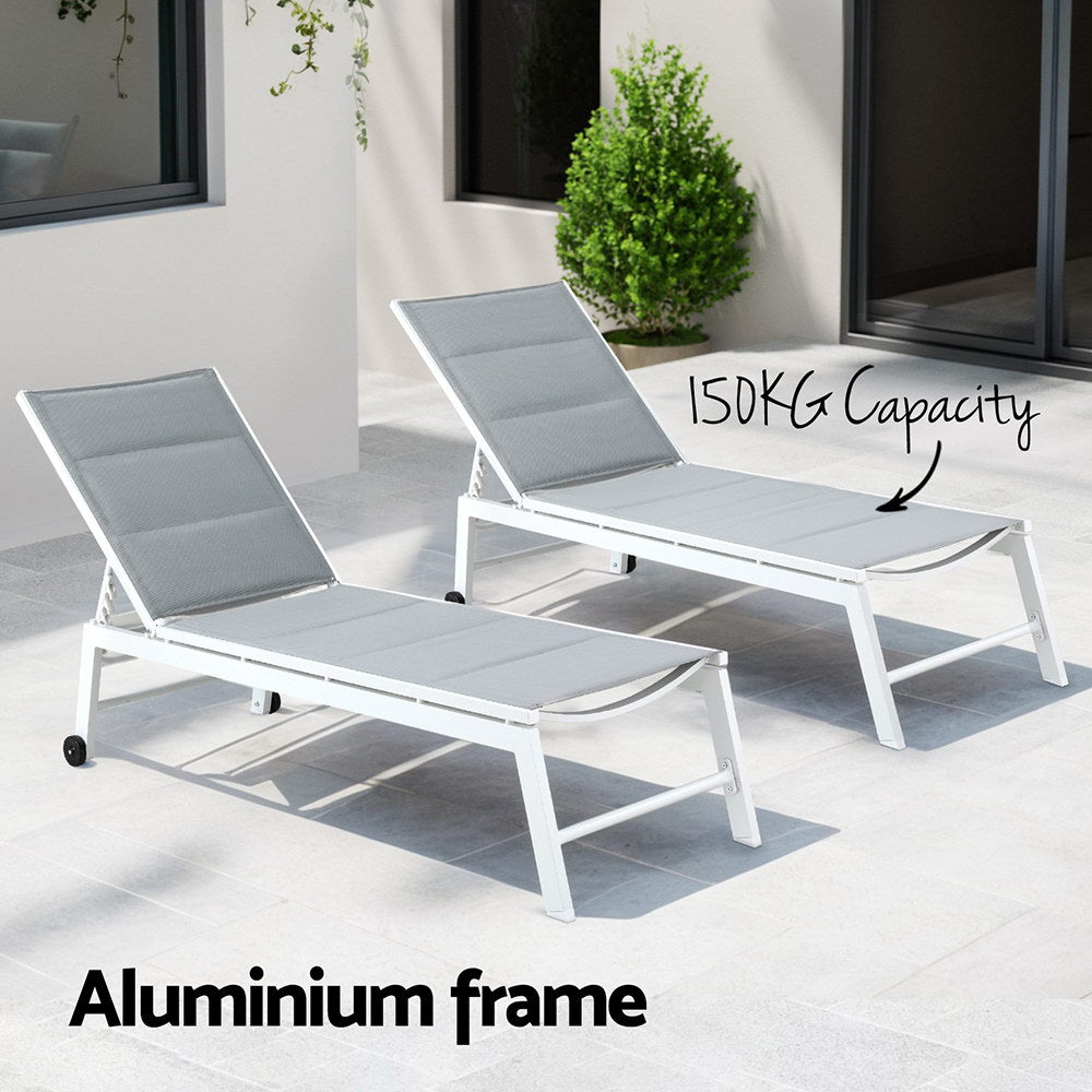 Outdoor Sofas & Lounge Sets: Gardeon Sun Lounger Chaise Lounge Wheels Patio Furniture Outdoor Setting White