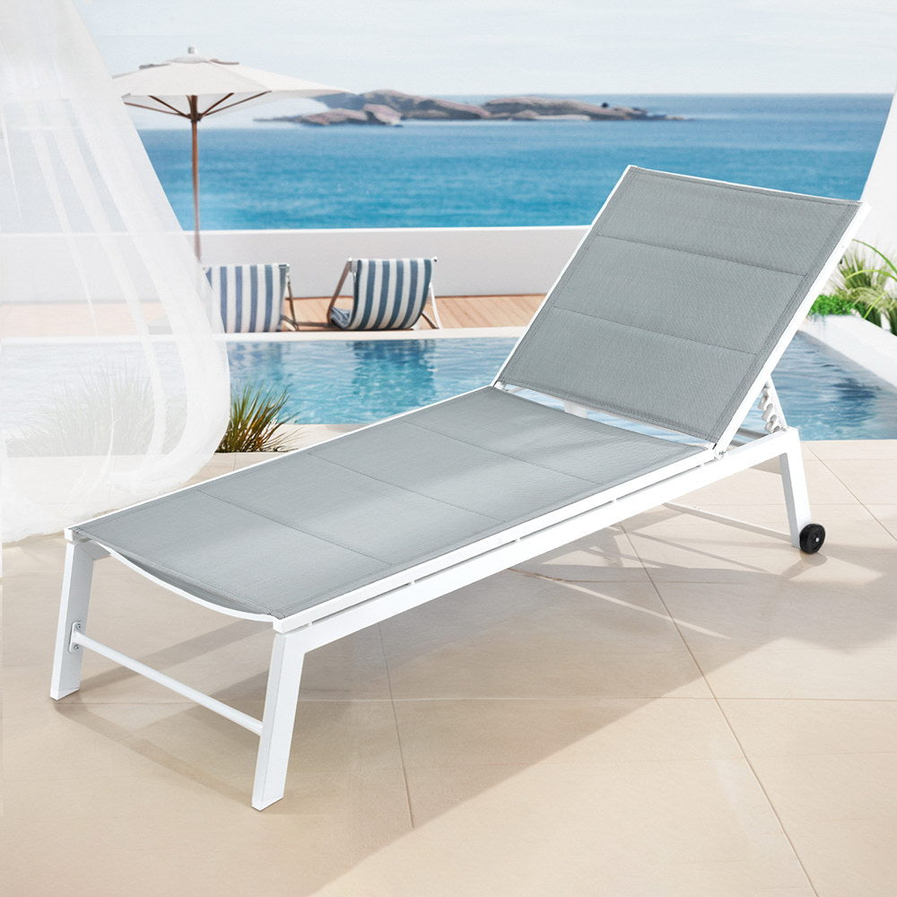 Outdoor Sofas & Lounge Sets: Gardeon Sun Lounger Chaise Lounge Wheels Patio Furniture Outdoor Setting White