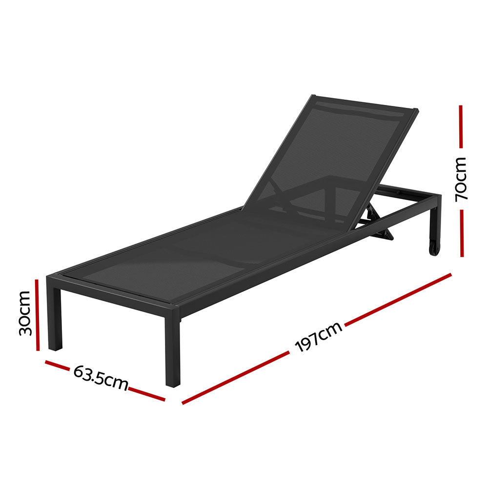 Outdoor Sofas & Lounge Sets: Gardeon Sun Lounge Outdoor Lounger Aluminium Folding Beach Chair Wheels Black