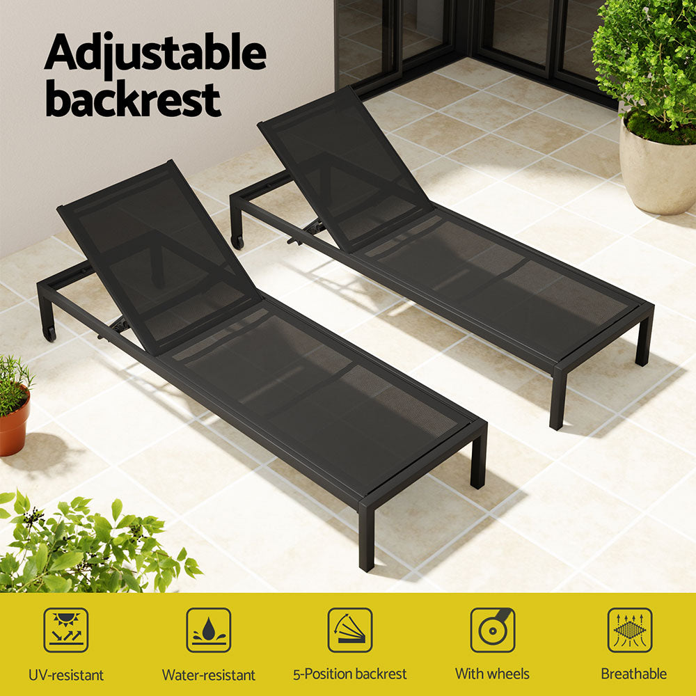 Outdoor Sofas & Lounge Sets: Gardeon Sun Lounge Outdoor Lounger Aluminium Folding Beach Chair Wheels Black