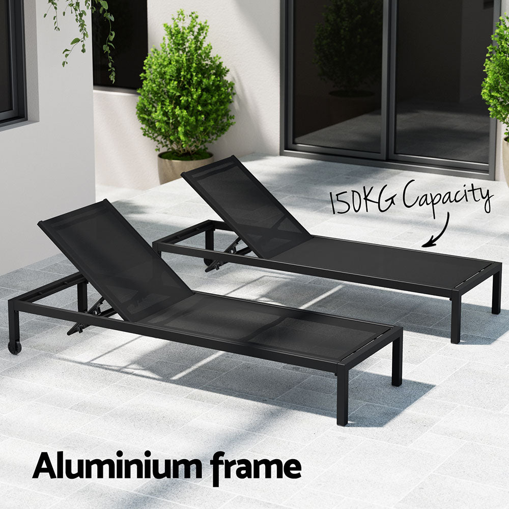 Outdoor Sofas & Lounge Sets: Gardeon Sun Lounge Outdoor Lounger Aluminium Folding Beach Chair Wheels Black