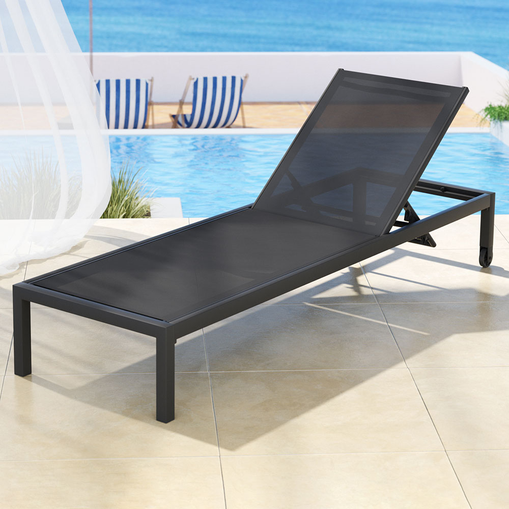 Outdoor Sofas & Lounge Sets: Gardeon Sun Lounge Outdoor Lounger Aluminium Folding Beach Chair Wheels Black