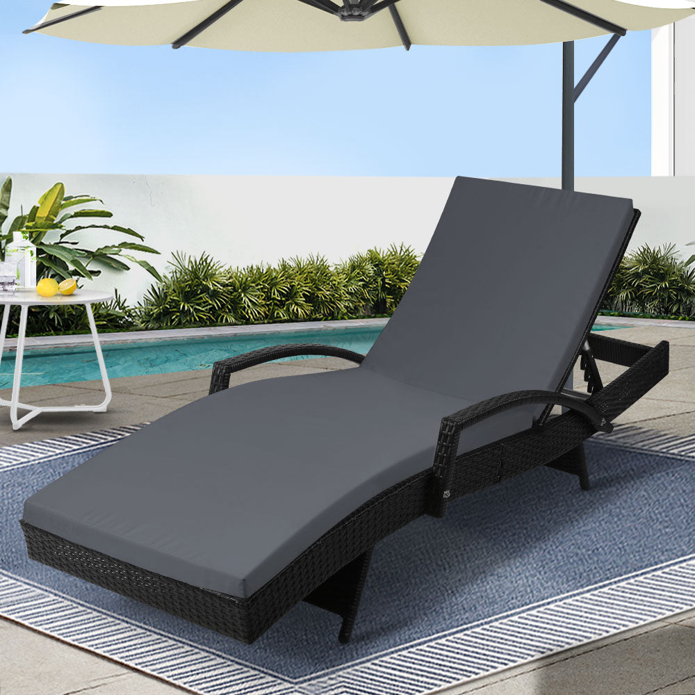 Arm Chairs & Recliners: Gardeon Sun Lounge Wicker Lounger Outdoor Furniture Beach Chair Patio Adjustable Cushion Black