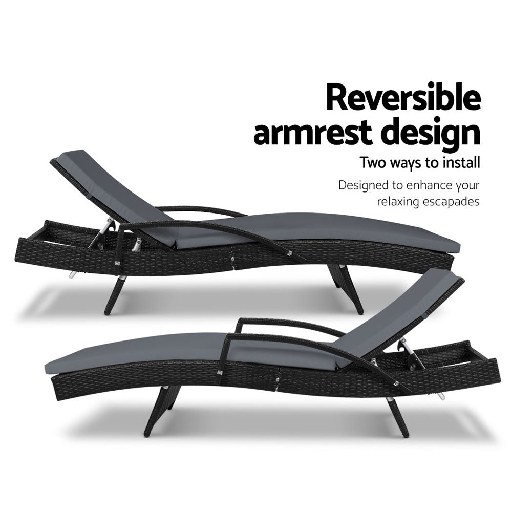 Arm Chairs & Recliners: Gardeon Sun Lounge Wicker Lounger Outdoor Furniture Beach Chair Patio Adjustable Cushion Black