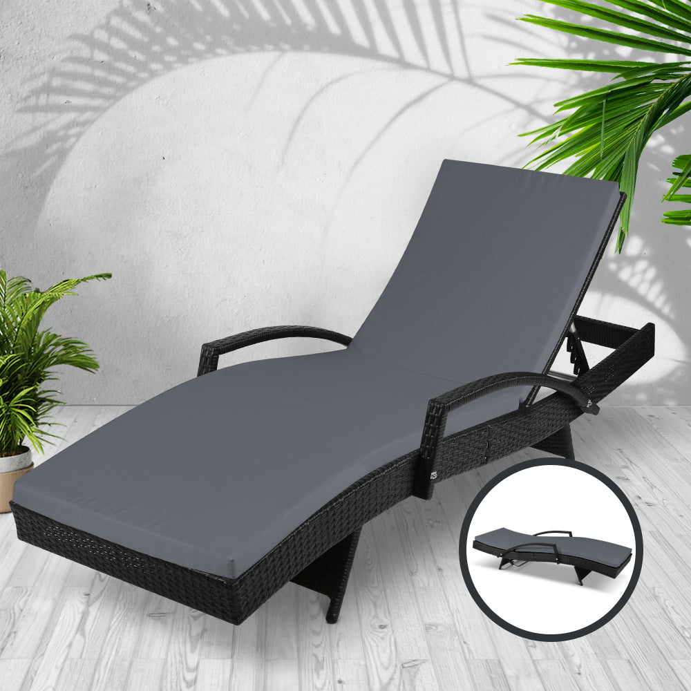 Arm Chairs & Recliners: Gardeon Sun Lounge Wicker Lounger Outdoor Furniture Beach Chair Patio Adjustable Cushion Black