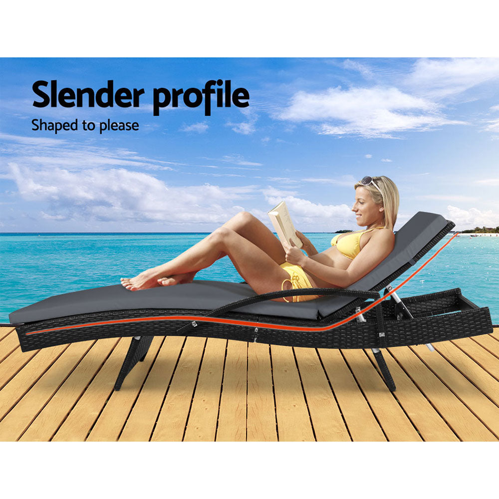 Outdoor Sofas & Lounge Sets: Gardeon 2PC Sun Lounge Wicker Lounger Outdoor Furniture Beach Chair Patio Adjustable Cushion Black