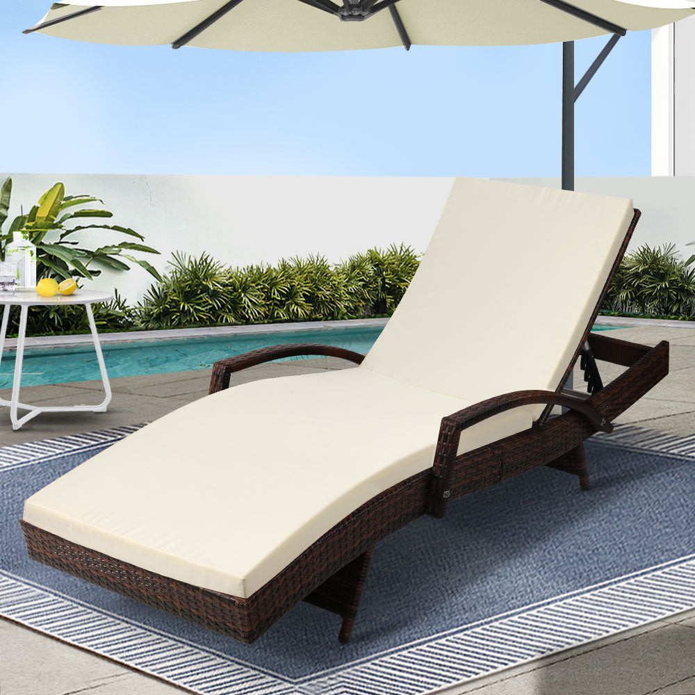Outdoor Chairs: Gardeon Sun Lounge Wicker Lounger Outdoor Furniture Beach Chair Patio Adjustable Cushion Brown