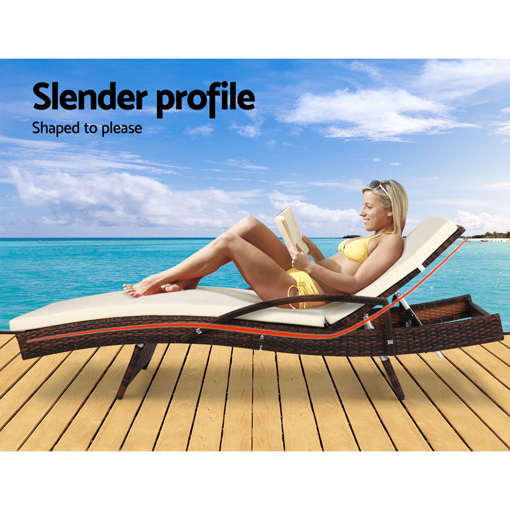 Outdoor Chairs: Gardeon Sun Lounge Wicker Lounger Outdoor Furniture Beach Chair Patio Adjustable Cushion Brown