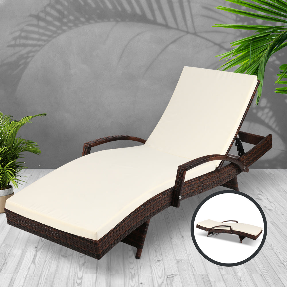 Outdoor Chairs: Gardeon Sun Lounge Wicker Lounger Outdoor Furniture Beach Chair Patio Adjustable Cushion Brown