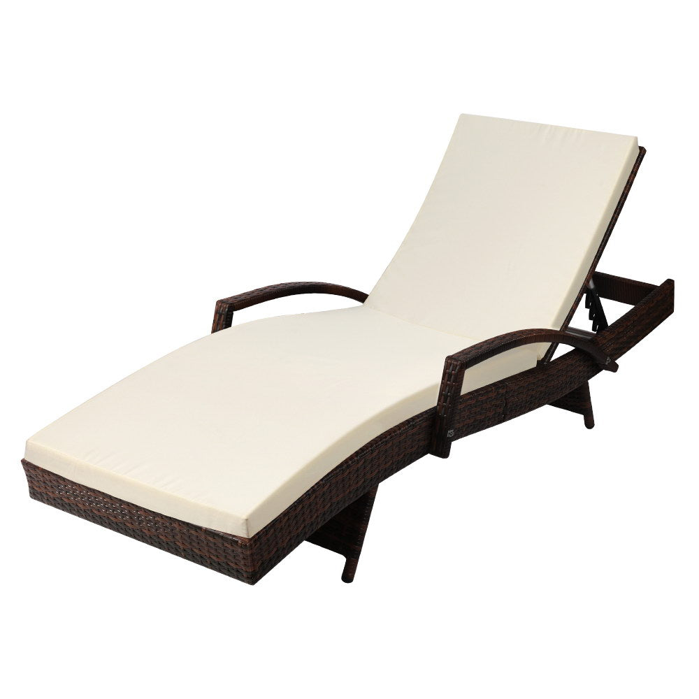 Outdoor Chairs: Gardeon Sun Lounge Wicker Lounger Outdoor Furniture Beach Chair Patio Adjustable Cushion Brown