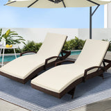 Outdoor Chairs: Gardeon 2PC Sun Lounge Wicker Lounger Outdoor Furniture Beach Chair Patio Adjustable Cushion Brown