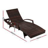 Outdoor Chairs: Gardeon 2PC Sun Lounge Wicker Lounger Outdoor Furniture Beach Chair Patio Adjustable Cushion Brown