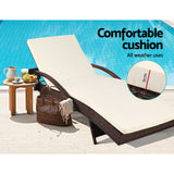 Outdoor Chairs: Gardeon 2PC Sun Lounge Wicker Lounger Outdoor Furniture Beach Chair Patio Adjustable Cushion Brown