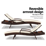 Outdoor Chairs: Gardeon 2PC Sun Lounge Wicker Lounger Outdoor Furniture Beach Chair Patio Adjustable Cushion Brown