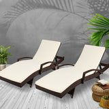 Outdoor Chairs: Gardeon 2PC Sun Lounge Wicker Lounger Outdoor Furniture Beach Chair Patio Adjustable Cushion Brown