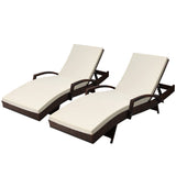 Outdoor Chairs: Gardeon 2PC Sun Lounge Wicker Lounger Outdoor Furniture Beach Chair Patio Adjustable Cushion Brown