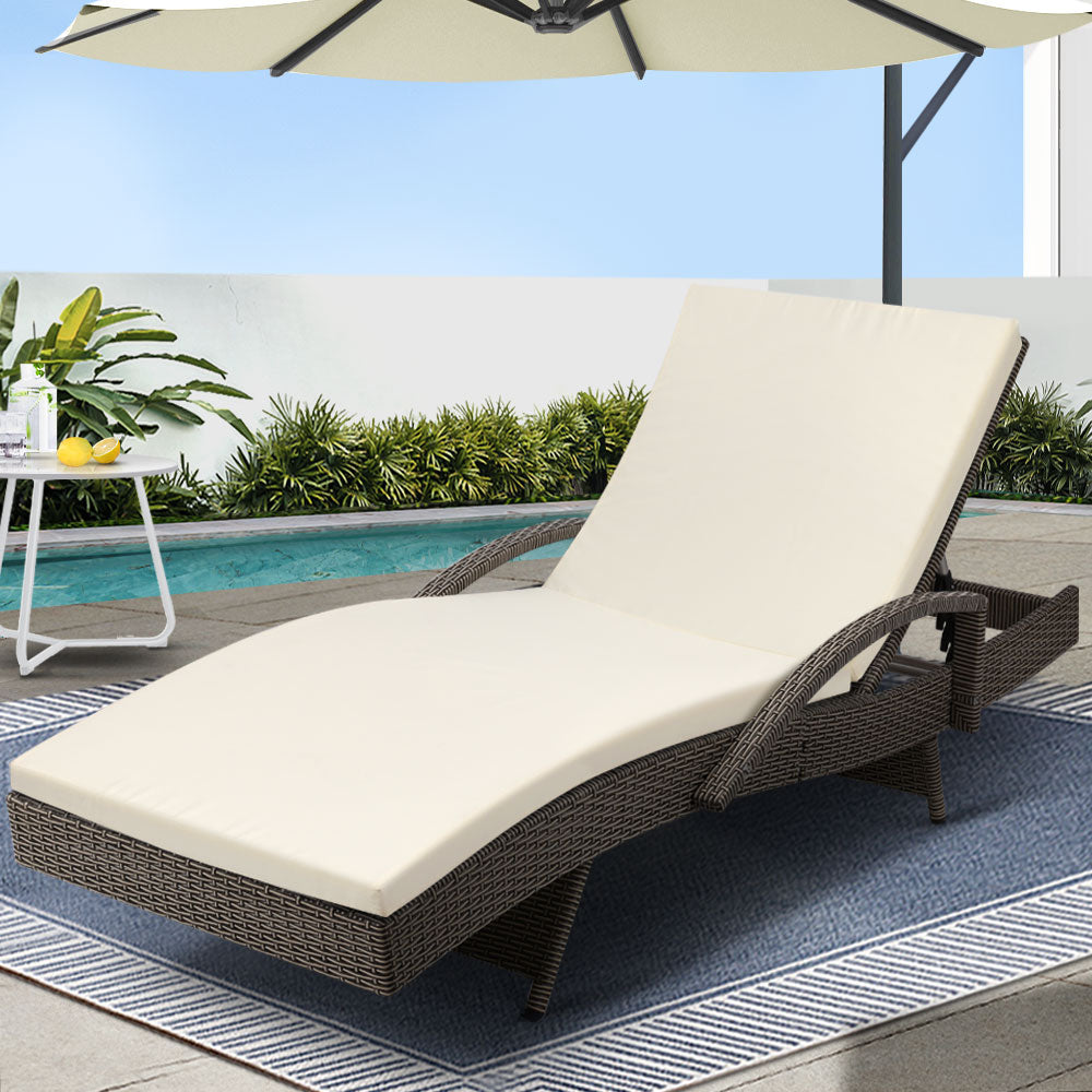 Arm Chairs & Recliners: Gardeon Sun Lounge Wicker Lounger Outdoor Furniture Beach Chair Patio Adjustable Cushion Grey&Beige