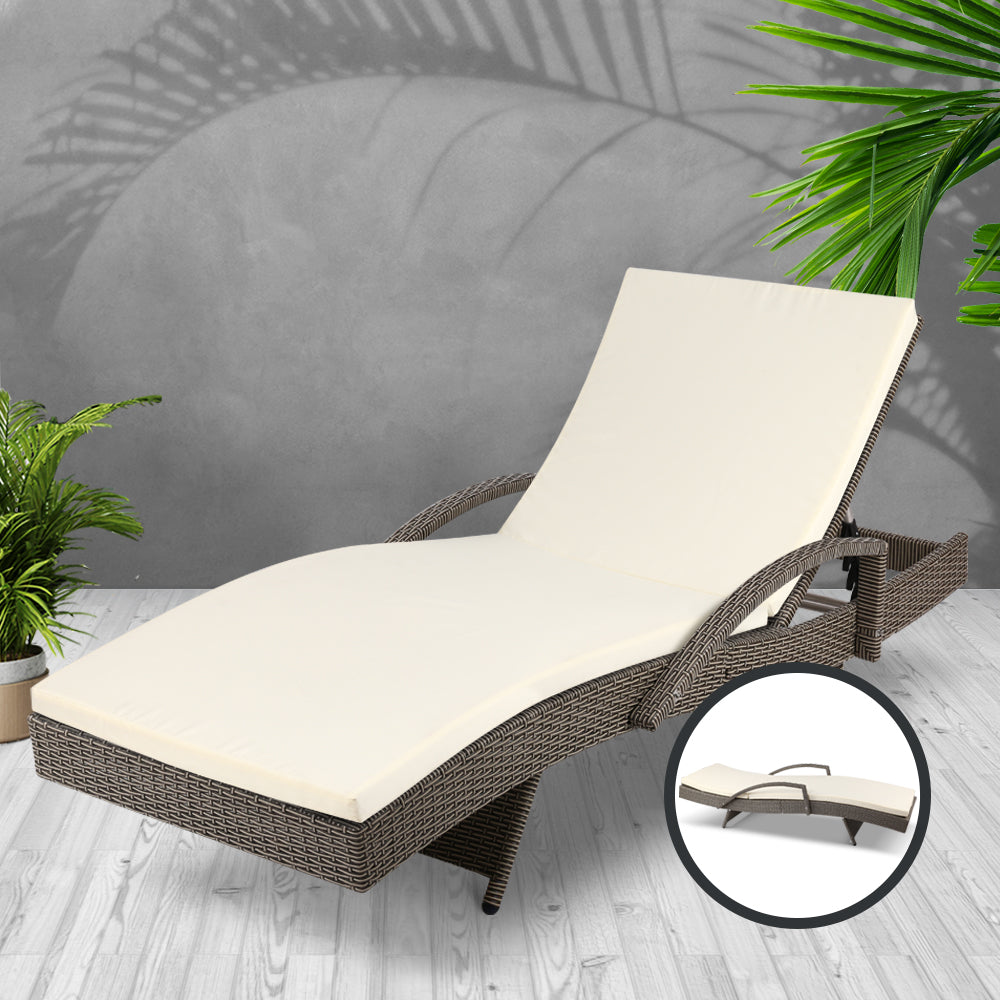 Arm Chairs & Recliners: Gardeon Sun Lounge Wicker Lounger Outdoor Furniture Beach Chair Patio Adjustable Cushion Grey&Beige