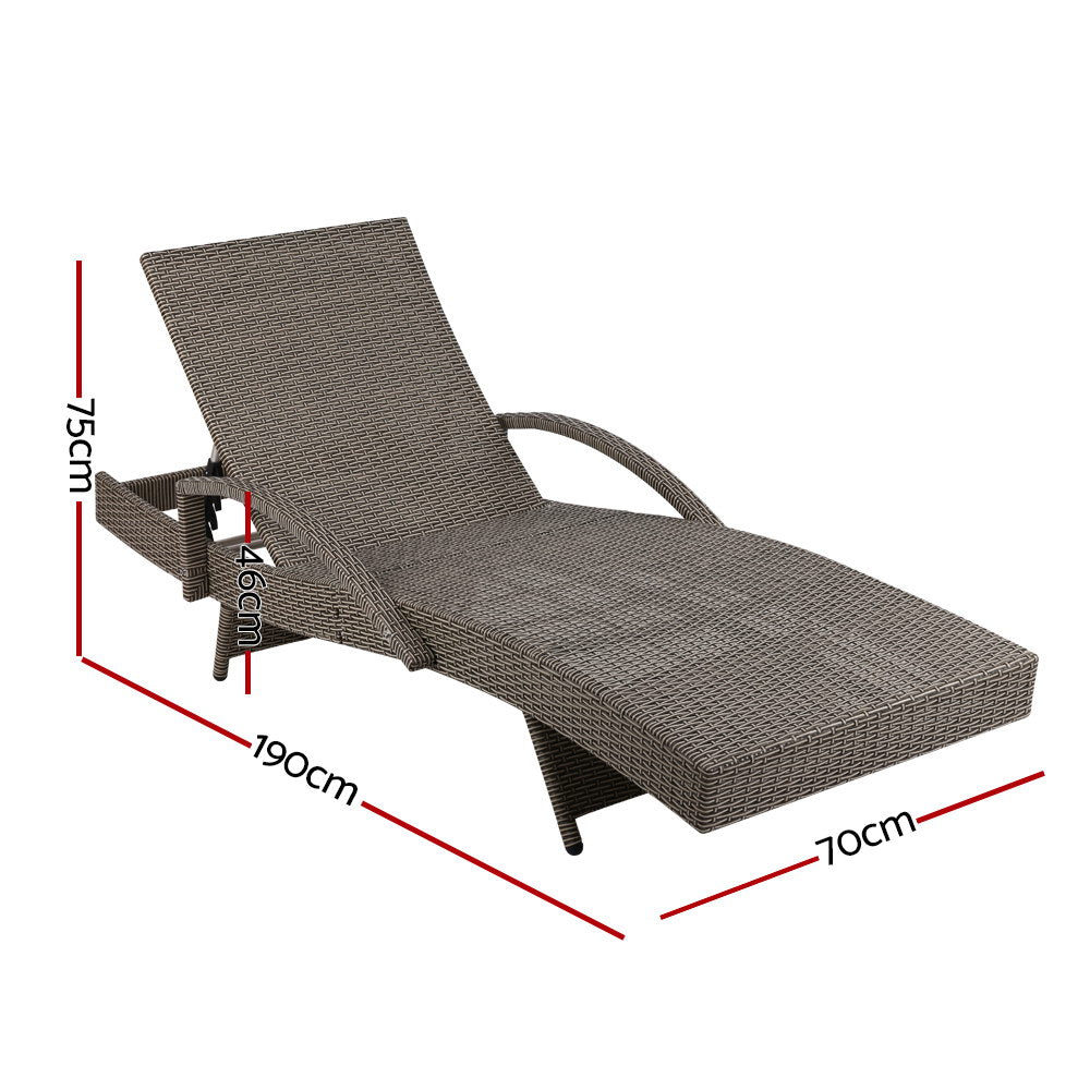 Arm Chairs & Recliners: Gardeon 2PC Sun Lounge Wicker Lounger Outdoor Furniture Beach Chair Adjustable Cushion Grey&Beige