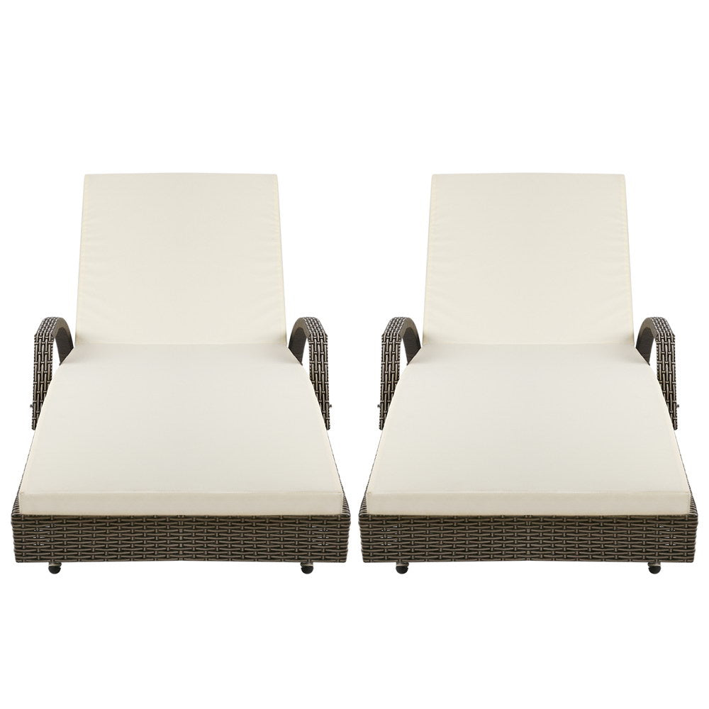 Arm Chairs & Recliners: Gardeon 2PC Sun Lounge Wicker Lounger Outdoor Furniture Beach Chair Adjustable Cushion Grey&Beige