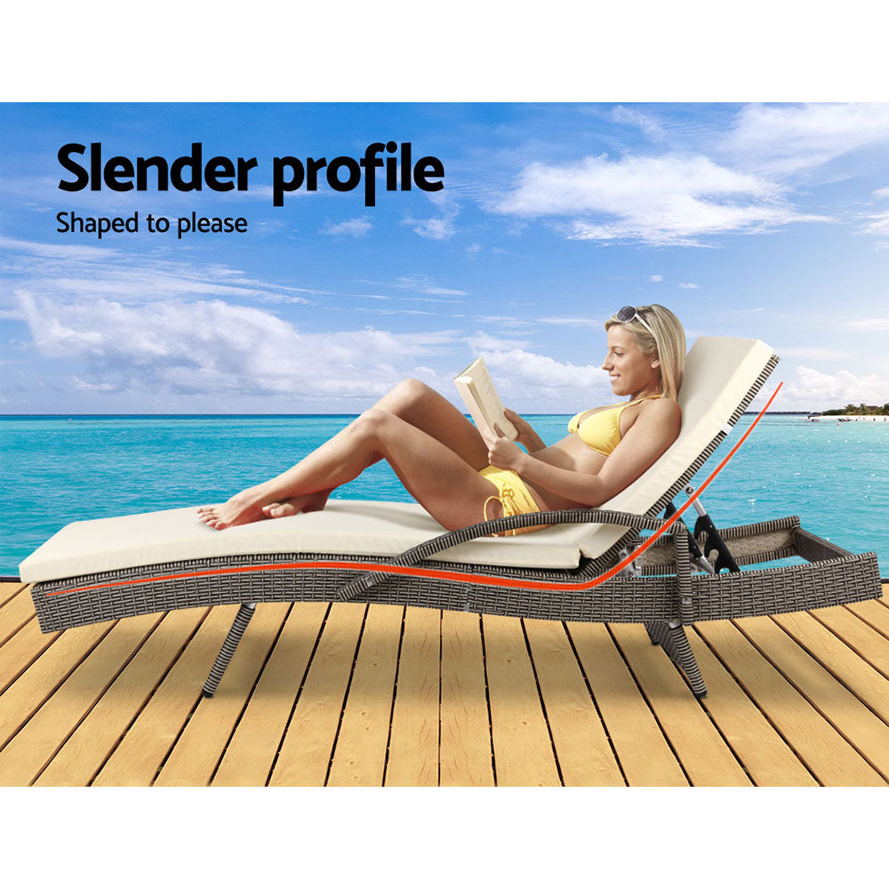 Arm Chairs & Recliners: Gardeon 2PC Sun Lounge Wicker Lounger Outdoor Furniture Beach Chair Adjustable Cushion Grey&Beige