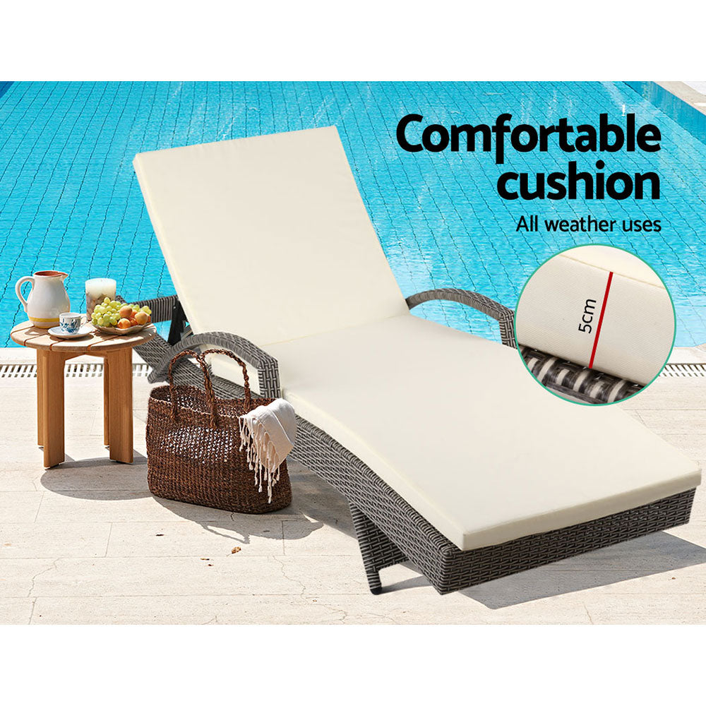 Arm Chairs & Recliners: Gardeon 2PC Sun Lounge Wicker Lounger Outdoor Furniture Beach Chair Adjustable Cushion Grey&Beige