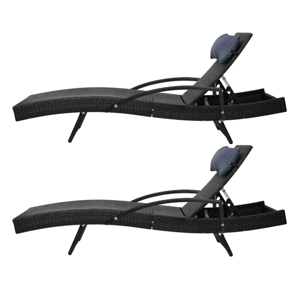 Arm Chairs & Recliners: Gardeon 2x Sun Lounge Wicker Lounger Outdoor Furniture Beach Chair Armrest Adjustable Black