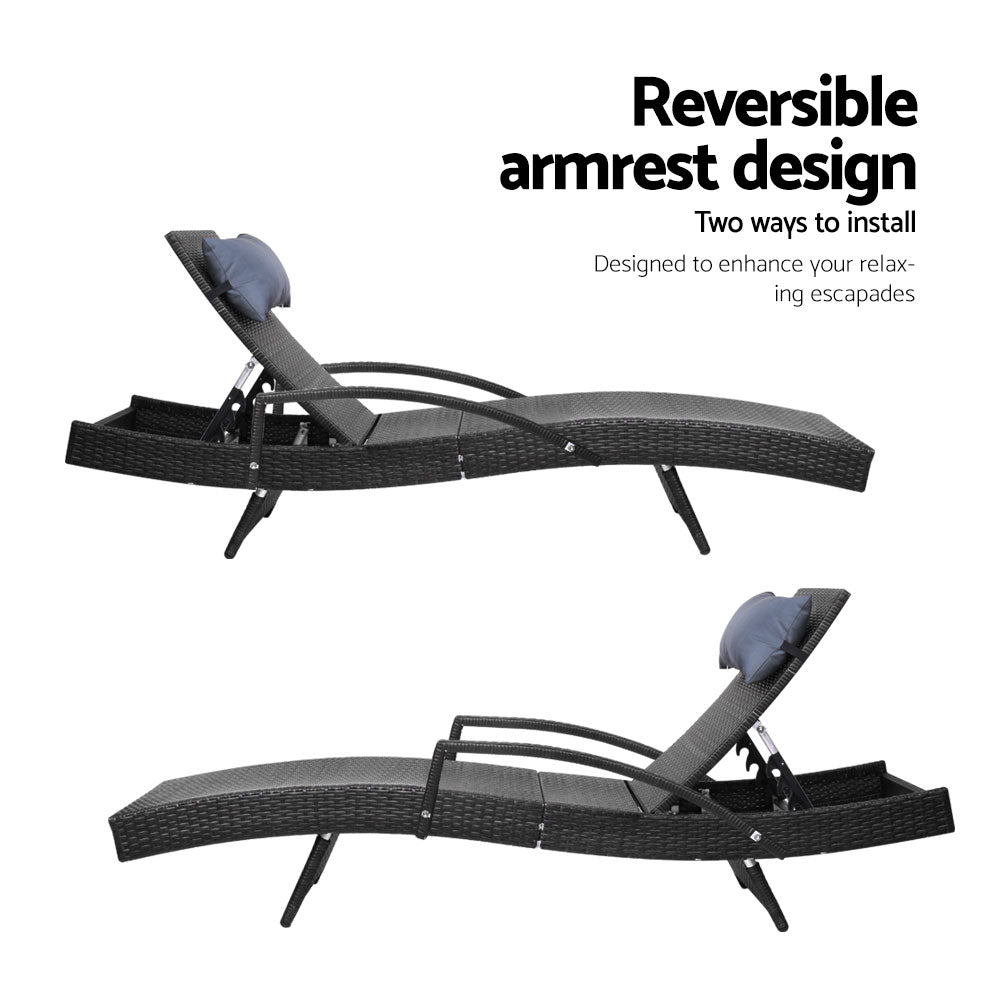 Arm Chairs & Recliners: Gardeon 2x Sun Lounge Wicker Lounger Outdoor Furniture Beach Chair Armrest Adjustable Black