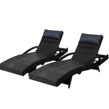 Arm Chairs & Recliners: Gardeon 2x Sun Lounge Wicker Lounger Outdoor Furniture Beach Chair Armrest Adjustable Black