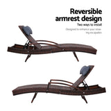 Gardeon Sun Lounge Wicker Lounger Outdoor Furniture Beach Chair Armrest Adjustable Brown