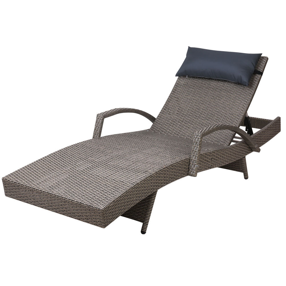Arm Chairs & Recliners: Gardeon Sun Lounge Wicker Lounger Outdoor Furniture Beach Armchair Adjustable Grey&Beige