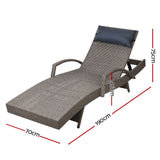 Gardeon Sun Lounge Wicker Lounger Outdoor Furniture Beach Armchair Adjustable Grey&Beige
