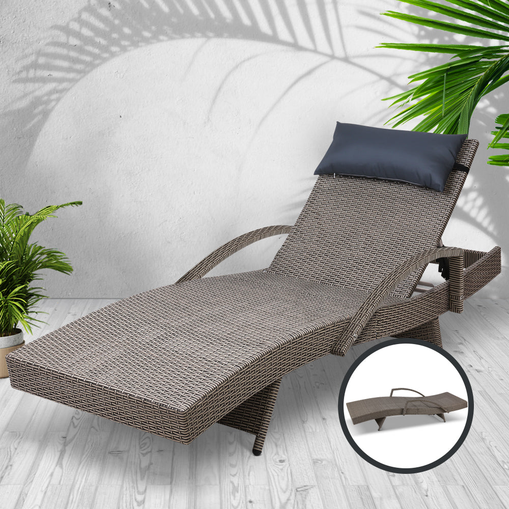 Arm Chairs & Recliners: Gardeon Sun Lounge Wicker Lounger Outdoor Furniture Beach Armchair Adjustable Grey&Beige