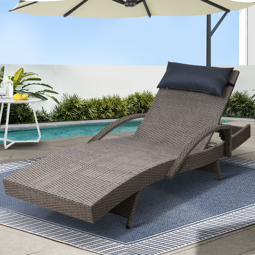 Arm Chairs & Recliners: Gardeon Sun Lounge Wicker Lounger Outdoor Furniture Beach Armchair Adjustable Grey&Beige