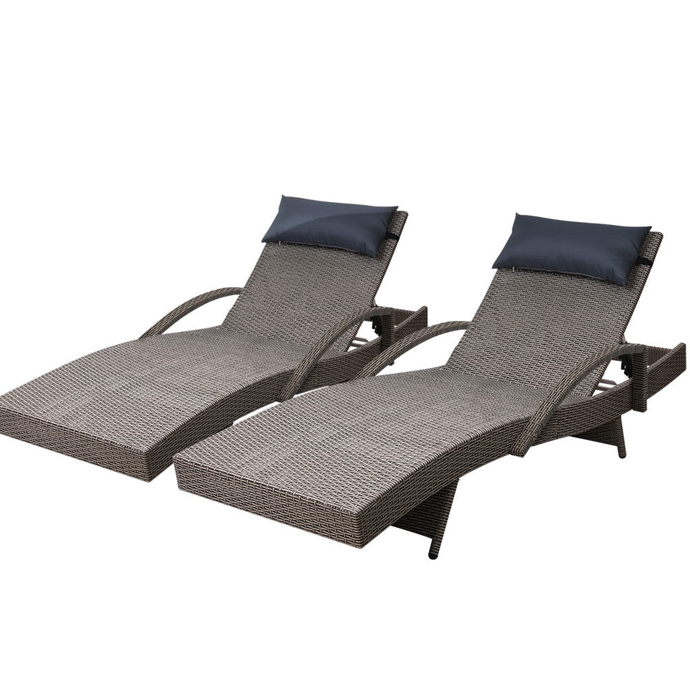 Arm Chairs & Recliners: Gardeon 2x Sun Lounge Wicker Lounger Outdoor Furniture Beach Armchair Adjustable Grey&Beige