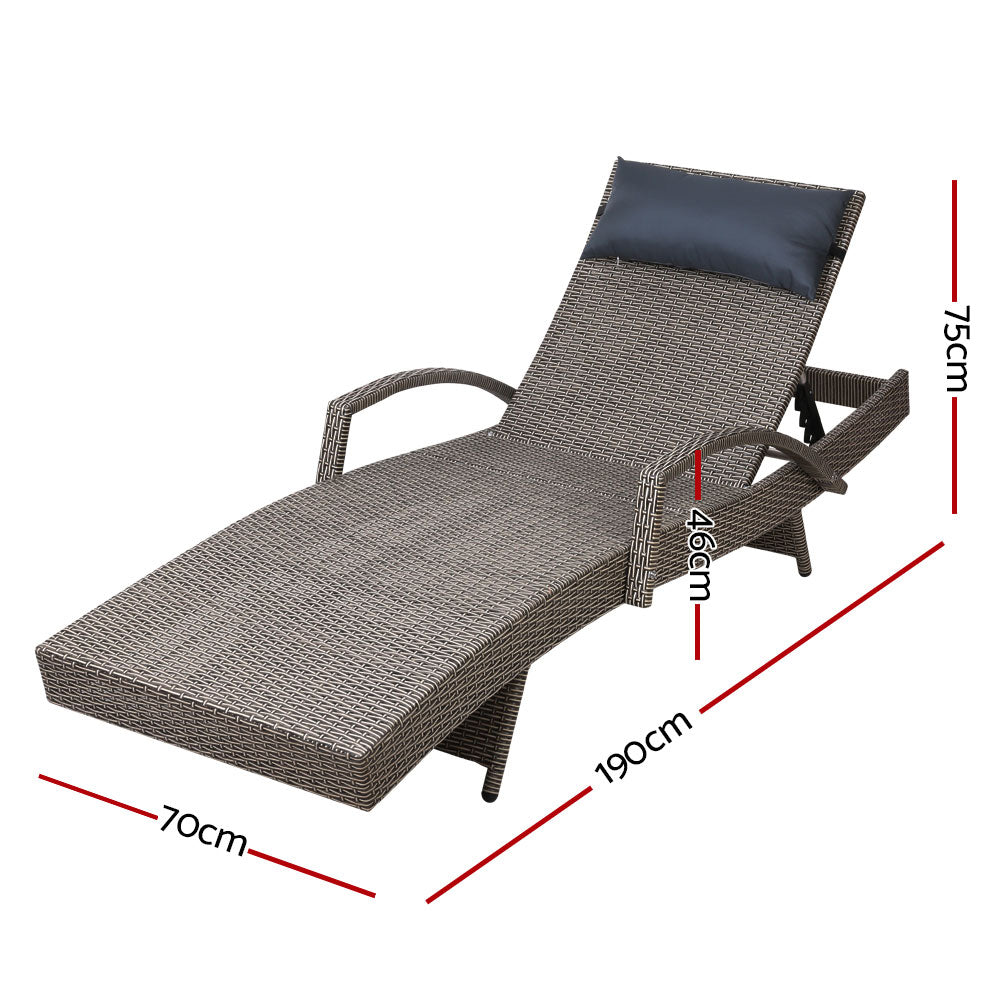 Arm Chairs & Recliners: Gardeon 2x Sun Lounge Wicker Lounger Outdoor Furniture Beach Armchair Adjustable Grey&Beige