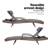 Arm Chairs & Recliners: Gardeon 2x Sun Lounge Wicker Lounger Outdoor Furniture Beach Armchair Adjustable Grey&Beige