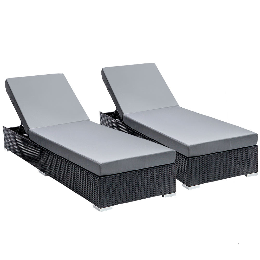 Outdoor Chairs: Gardeon 2PC Sun Lounge Wicker Lounger Outdoor Furniture Day Bed Adjustable Rattan Garden