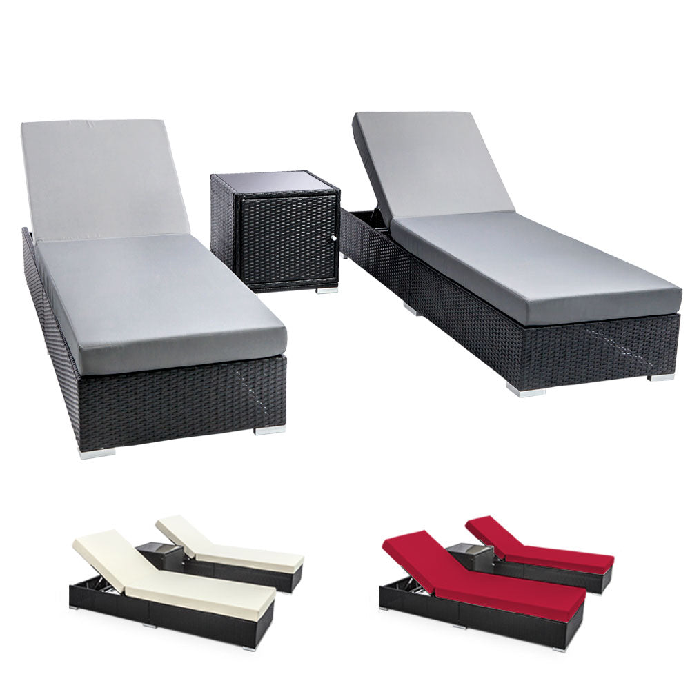 Outdoor Sofas & Lounge Sets: Gardeon 3PC Sun Lounge Wicker Lounger Outdoor Furniture Day Bed Rattan Garden