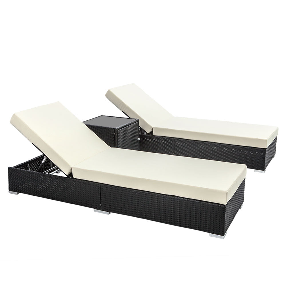 Outdoor Sofas & Lounge Sets: Gardeon 3PC Sun Lounge Wicker Lounger Outdoor Furniture Day Bed Rattan Garden