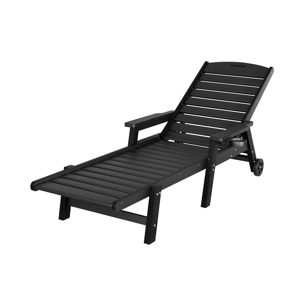 Outdoor Chairs: Gardeon Sun Lounge Lounger Beach Chair HDPE Patio Outdoor Furniture with Wheels Black